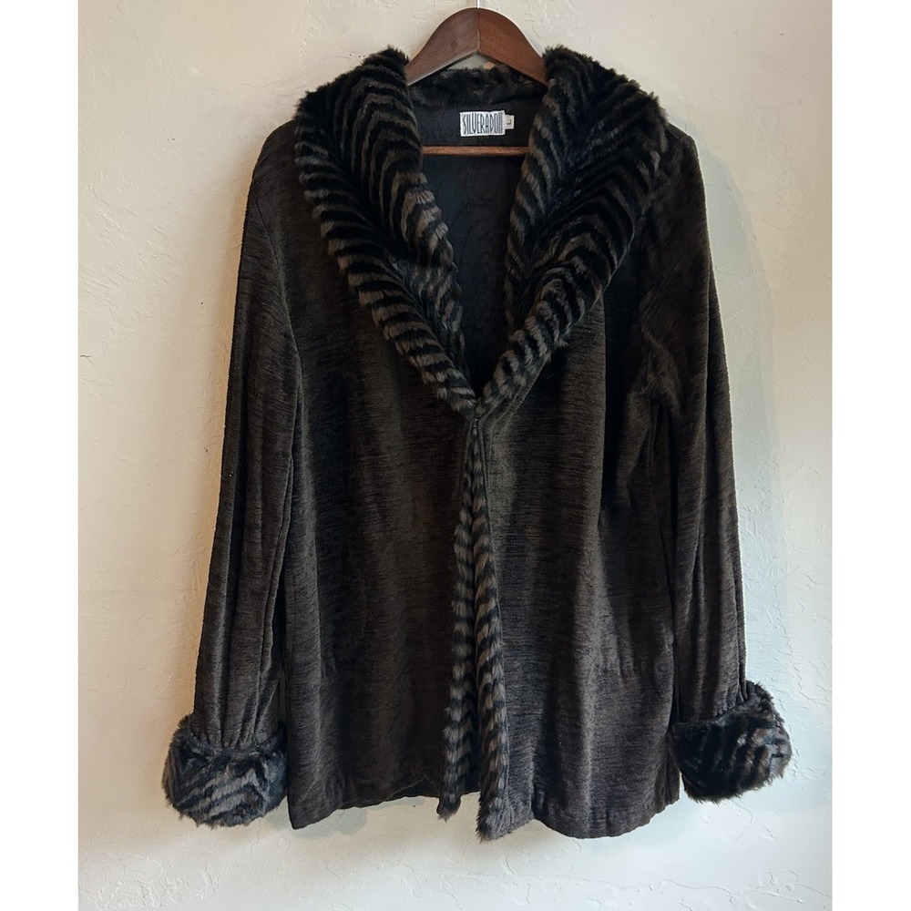 Silverado Faux Fur Trim Long Coat L Western Boho Cowgirl Retro Brown Jacket